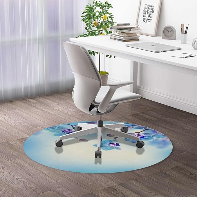 Blue and Purple Chair Mat for Hard Floors Flower Orchids Natural Flowers Protects FloorsSuitable for HomeWorkGameNon-Slip Not Stuck WheelEasy to Clean Romantic Floral Diameter 47.2 in