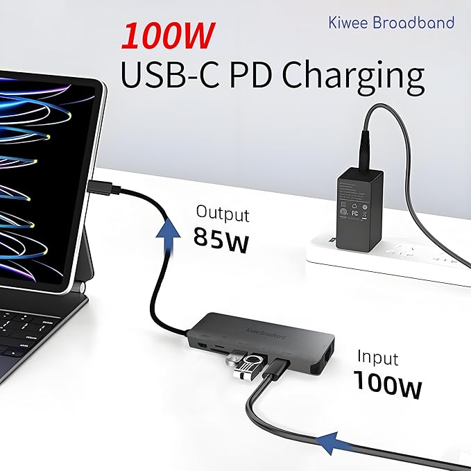 Kiwee Broadband 7-in-1 USB-C Hub with 5Gbps Ethernet 100W PD Charging 4K HDMI 2 USB-A 3.2 Ports SD/MicroSD Card Reader Universal Dock for MacBook Windows Laptop iPad Chromebook (KB-USBC-5GH7)