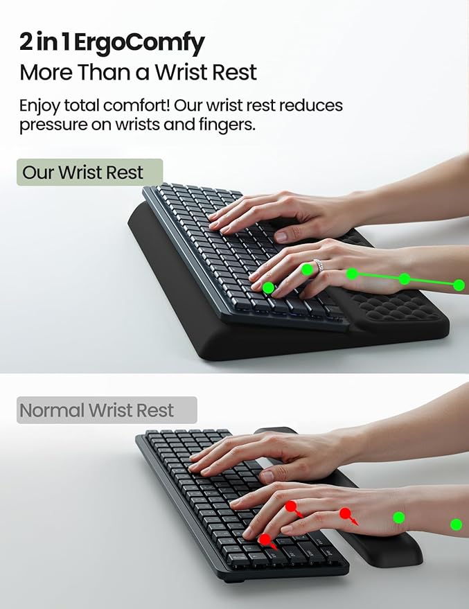 Vaydeer Wrist Rest with Keyboard Stand Computer Wrist Support Pad Ergonomic Keyboard Riser Holder Lifter Tray with Wrist Pad Soft Memory Foam Desk Cushion Palm Hand Typing for Office Home School