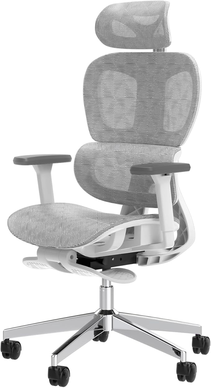 PatioMage Ergonomic Office Chair Big and Tall Desk Chair with Adjustable Lumbar Support &amp Seat Depth High Back Computer Chair Swivel Mesh Chairs with Wheels for Home Office White