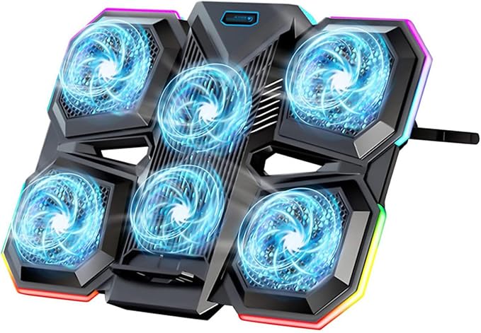Quiet Cooling Pad Laptop Cooling Pad with 6 Cooling Fans 2 USB Port for 12.1-17.3in Laptop Gaming Notebook Cooling Stand