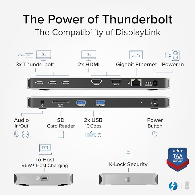 Plugable Thunderbolt 4 Dock for Quad Monitors 100W Thunderbolt Docking Station Connects up to Four 4K Monitors for Windows and Mac Laptops 2x HDMI 4x Thunderbolt 4/USB C Driver Required TBT-6950PD