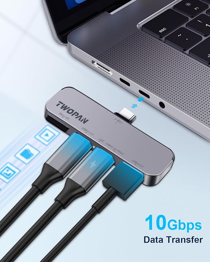 USB C iPhone Hub for ProRes Video Recording - Ultra-Slim Aluminum USB 3.2 Dual USB-C Micro SD and Charging Port Hub for iPhone 17/16/15 Pro/Pro Max
