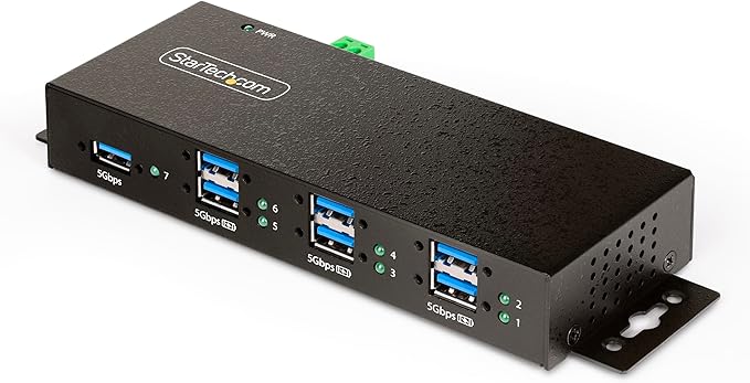 StarTech.com 7-Port Managed USB Hub with 7X USB-A Heavy Duty with Metal Industrial Housing ESD &amp Surge Protection Wall/Desk/Din-Rail Mountable USB 3.0/3.1/3.2 Gen 1 5Gbps TAA