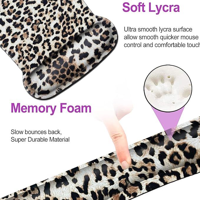 Keyboard Wrist Rest Pad and Ergonomic Mouse Pad Wrist Support Set Leopard for Gaming Office Comfortable and Pain Relief with Coaster Set