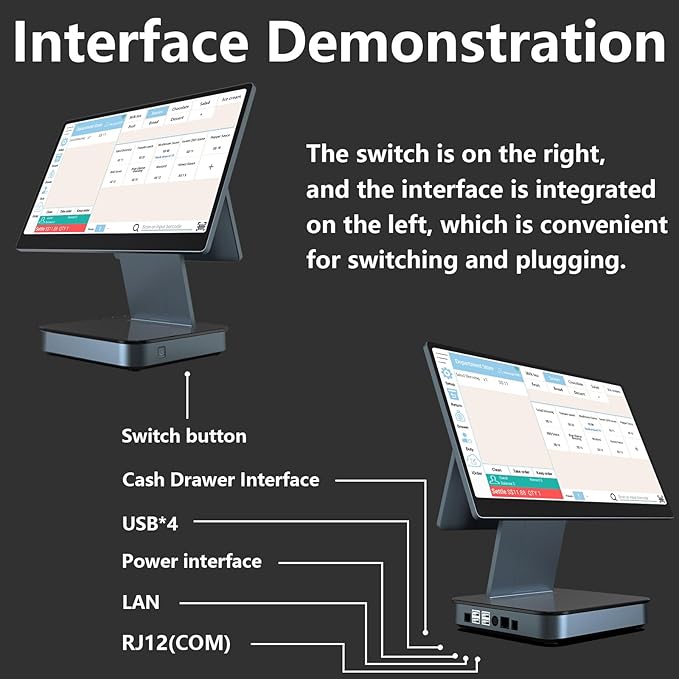 MR.BOSS 15.6 Android HD Touch Screen POS Cash Register with 10.1 HD Customer Display for Small Business Retail and Restaurant POS Terminals