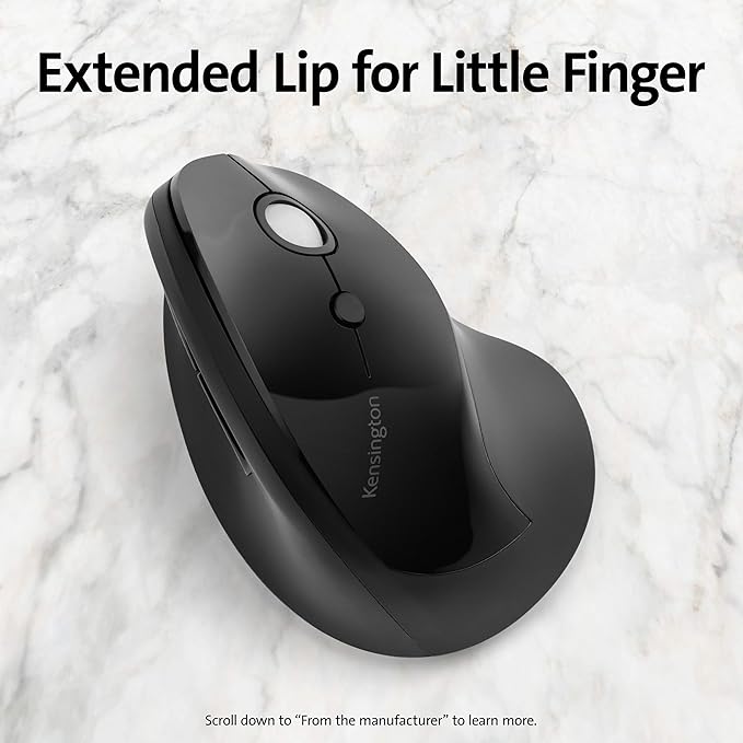 Kensington Pro Fit Ergo Vertical Wireless Mouse- Black (K75501WW) 2.8x3x4.4