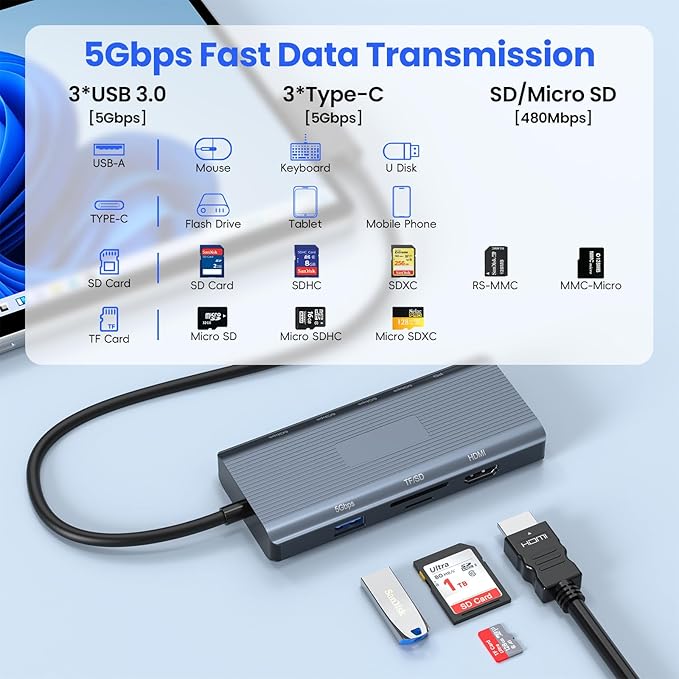 New MS Surface Dock 11-in-1 Surface Docking Station 4K@60HZ HDMI Surface Travel Hub for Surface Pro 11/10/9/8/X/7/6/5/4/3 Surface Laptop 6/5/4/3/2/1 Laptop Go 3/2/1 Surface Book