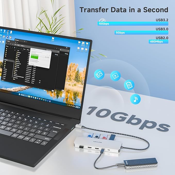 Laptop Docking Station WAVLINK 10Gbps Docking Station with Dual HDMI 100W PD in 10Gbps USB-A/C 3.2 5Gbps USB-A USB2.0 Gigabit Ethernet for Dell/HP/Lenovo etc Windows Systerm Computer Only