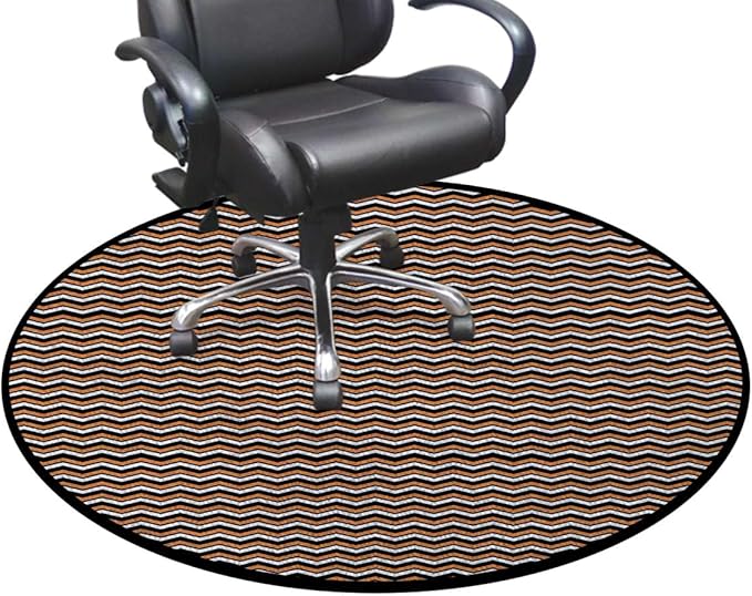 Brown and Tan Office Home Chair Mat Gaming Computer Rolling Chair Mats Round Chair Cushion Non-Slip Low-Pile Hardwood Floor Mats Waves Geometric Retro Style Tiling Diameter 43.3 in