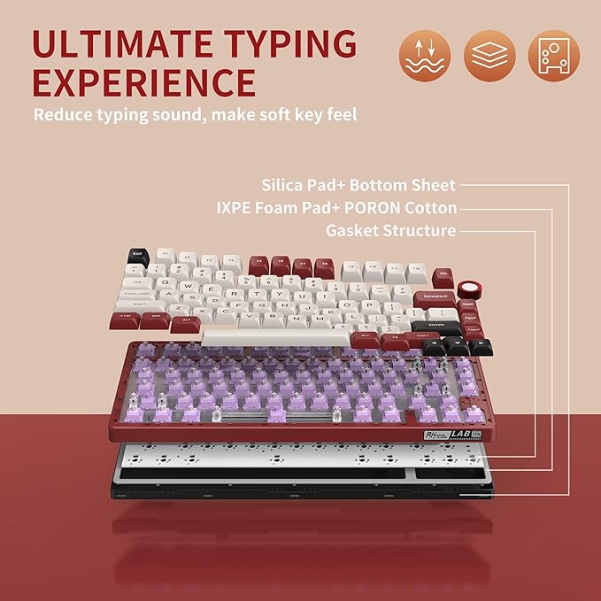 RK ROYAL KLUDGE R75 Mechanical Keyboard Wired with Volume Knob 75% Keyboard Gasket Mounted RGB Backlit Creamy Keyboard with MDA Profile PBT Keycaps Hot Swappable Pre-lubed Linear Switch