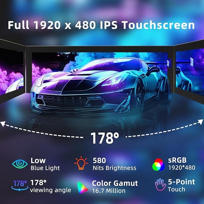 iPitstBit 8.8 Inch Touchscreen Monitor 1920x480 PC Temperature Display PC Sensor Panel Display IPS USB Mini Screen for Raspberry Pi AIDA64 CPU RAM Data Monitor ARGB Computer Case