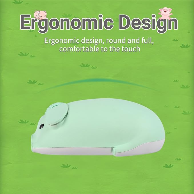 elec Space Cute Pig Design Wireless Mouse Dual Mode Bluetooth &amp USB Mouse Silent Operation Ergonomic Perfect for Laptops &amp PCs Ideal Gift for Animal Lovers and Family(Green)