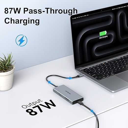 USB C to DisplayPort Adapter 7-in-1 USB C Hub with DisplayPort 8K@30Hz/4K@120Hz 87W PD Charging 3 USB 2.0 Ports SD/TF Card Reader for MacBook Pro/Dell/HP/iPad/USB-C Laptops/Tablets