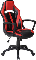 OSP Home Furnishings Influx Adjustable Faux Leather Gaming Chair with Lumbar Support and Full 360 Rotation Red Accents