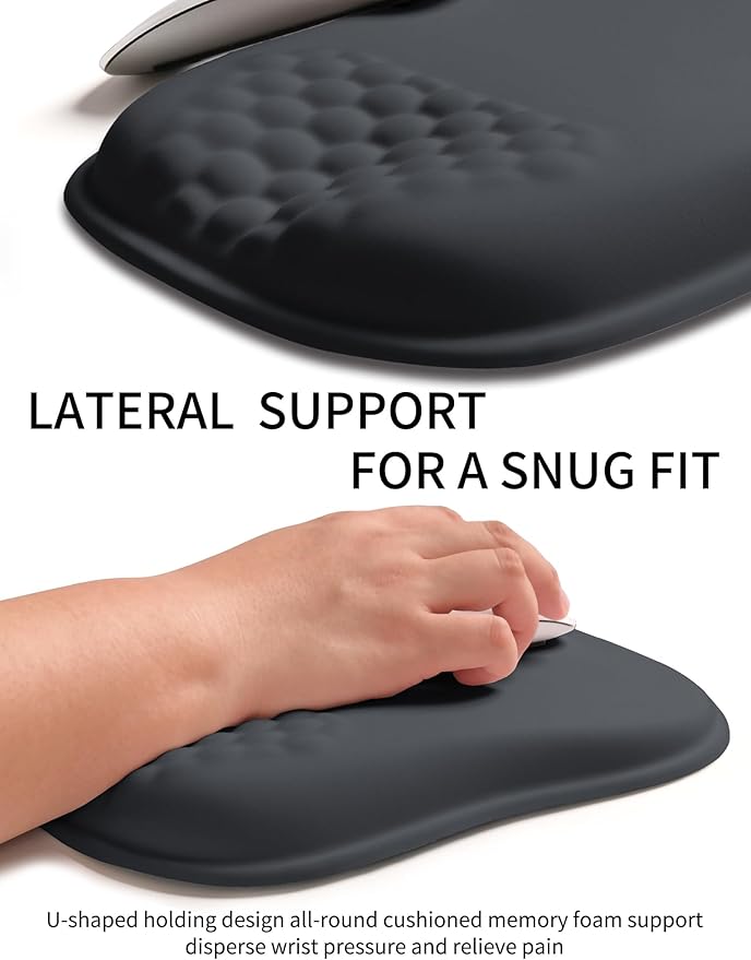 Hokafenle Ergonomic Wrist-Hugging Mouse Pad Wrist Support U-Shaped Holding Wrist Rest Mousepad for Carpal Tunnel Pain Relief with Cushioned Memory Foam Slope Massage Bulge (10.2x8.3 inDark Grey)