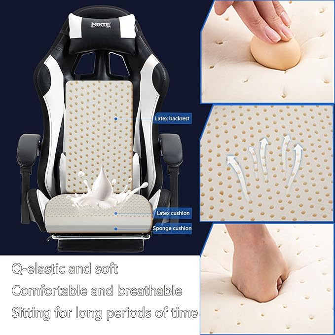 Gaming Chair with Footrest E-Sports Chair Live Broadcast Home Fashionable Reclining Lift Office Computer Dormitory Swivel Chair Ergonomic Racing Game Chair Latex Back Cushion Easy to Install