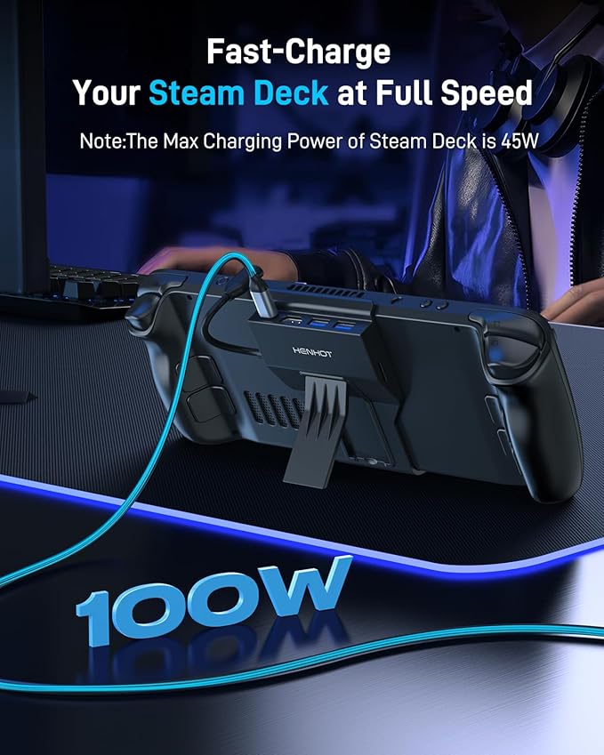 Steam Deck Dock 4-Port USB C Hub with HDMI 2.0 4K@60Hz Dual USB-A 3.0 100W Max PD-in Foldable Stand