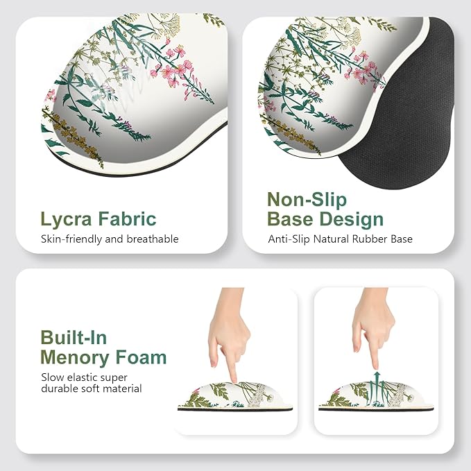 Desk Mat Pad Gaming Mouse Pad Wrist Support Set 4 in1 Non-Slip XXL Large Mousepad + Ergonomic Keyboard Wrist Rest+Mouse Wrist Rest+Coaster for Home Office Computer I Vintage Wildflower Garden