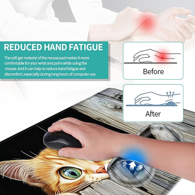 Keyboard Mouse Pad Set Extended Gaming Mouse Pad+Ergonomics Keyboard Wrist Rest Support Memory Foam Easy Typing Pain Relief 4Pcs XL Ultra Thick Desk MatCute Kitten