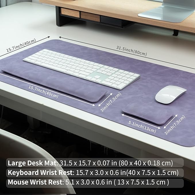 RENMTURE Large Mouse Pad and Keyboard Wrist Rest Desk Pad for Keyboard and Mouse Large Gaming Mouse Pad with Wrist Support Desk Mat for Work and Gaming (Purple)