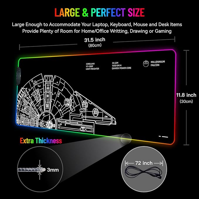 RGB Mousepad LED Desk Mat Gaming Large Keyboard Cute Desktop Computer Laptop 14 Light XXL Long Giant Big Cool Modern Design Unique for Men Boys Gamer Oversized Wide 30x12'' Mousepad Wars