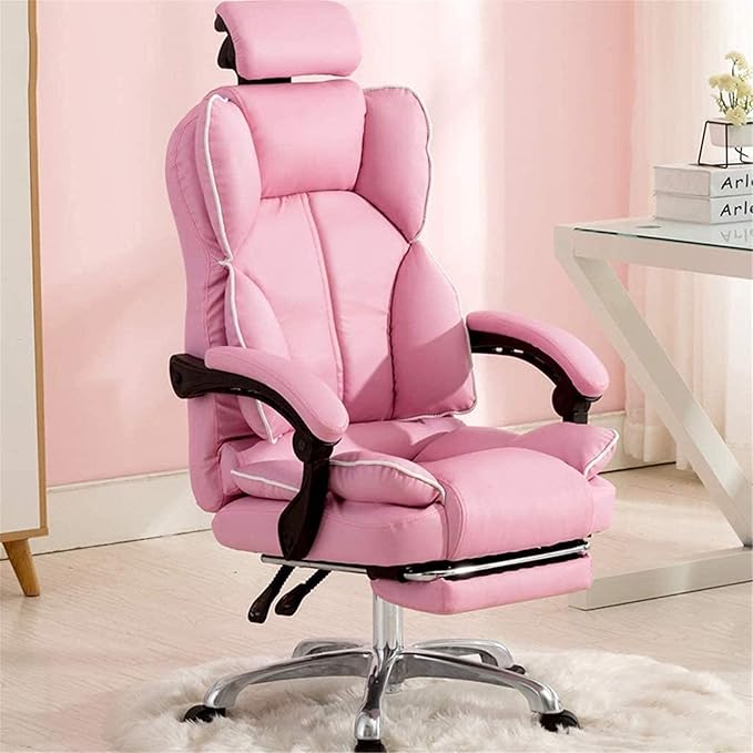 Katzowen Office Computer Chair Pink Gaming Chair for Girls Ergonomic Office Chair with Headrest Pu Leather Executive Chair Adjustable Reclining with Footrest Pink (Color : Pink)