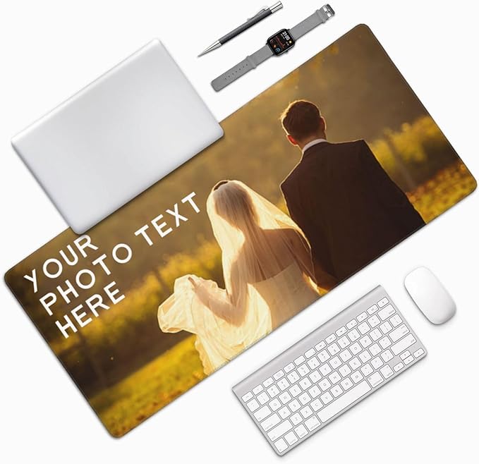 Custom Large Mouse Pad with Photo Personalized Mouse Pads with Picture Text Customized Non-Slip Mousepad for Gaming Offices Home Computer Desk 16x35.5in