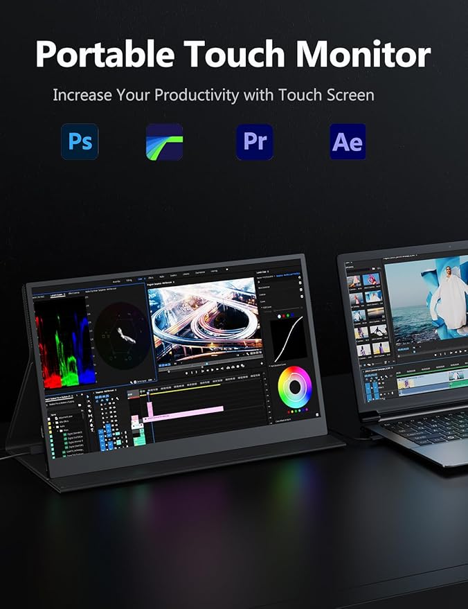 OLED Touch Portable Monitor 15.6 4K 60Hz IPS Laptop Monitor Second Screen Dual USB C HDMI Computer Gaming Display with Speakers &amp Smart Cover Travel Display for PC Phone PS4/5 Xbox Switch