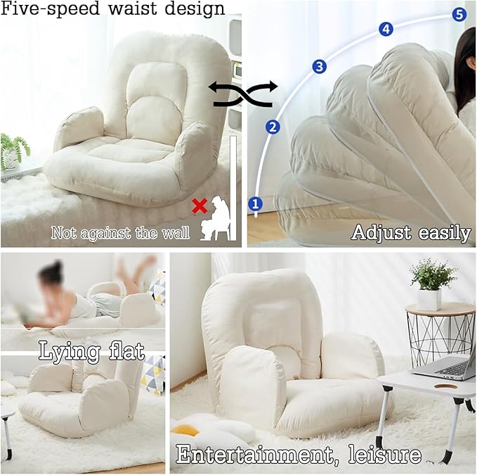 Sofa ChairFolding Sofa Chair Sofa Bed Chair Fireside Chair 5 Positions Adjustable Lazy Floor Sofa Bed Single Padded Lounge Sleeper Recliner Floor Chair Seat For Gaming And Reading  Meditation ( C