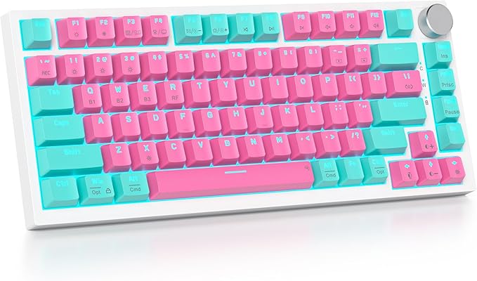 75% Wireless Creamy Mechanical Keyboard Hot Swappable Custom RGB Backlit Gasket Gaming 2.4G/BT5.0/USB-C Pink Mechanical Keyboard Pre-lubed Linear Gray Cream Switches