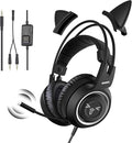 SOMIC Stereo Gaming Headset with Mic for PS4 PS5 Xbox One PC Mobile Phone 3.5MM Sound Detachable Cat Ear Headphones Lightweight Self-Adjusting Over Ear Office Headphones G951S Black