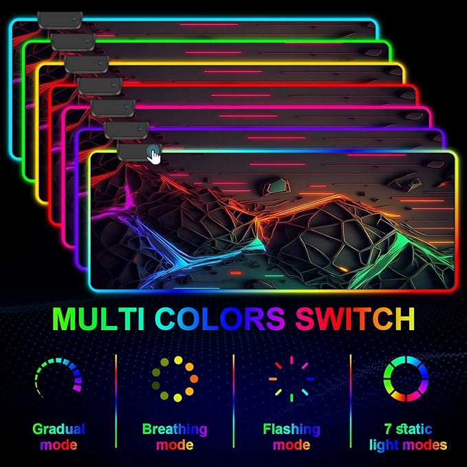 RGB Mouse Pad Gaming Mousepad Large Desk Pad with LED Light 13 Light Modes Touch Control Extended Soft Computer Keyboard Mat Pad with Non-Slip Rubber Base Desk Mat for Office &amp Home(31.5X11.8)