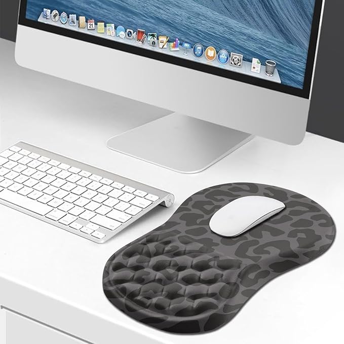 Hokafenle Ergonomic Mouse Pad Wrist Support Wrist Rest Mousepad for Carpal Tunnel Pain Relief with Integrated Memory Foam Slope Massage Bulge (11.8x7.9 inchBlack Leopard