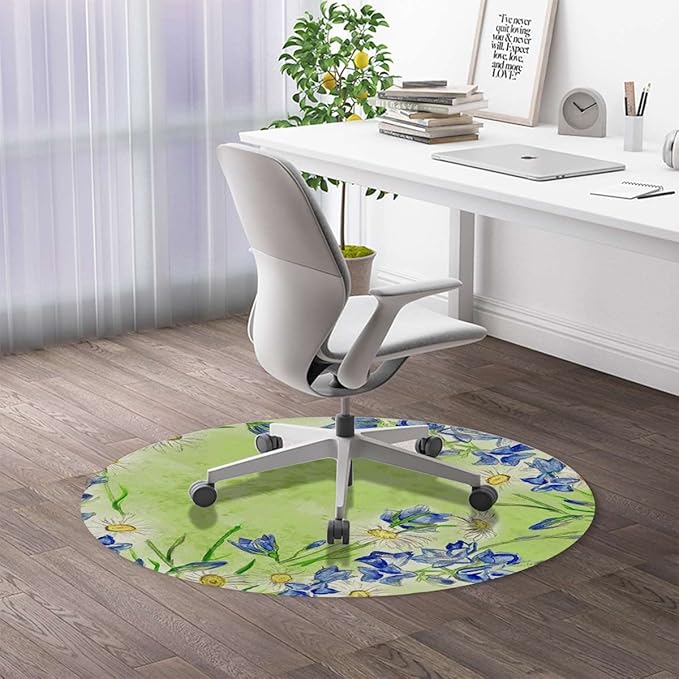 Green Purple PU Leather Office Chair Mat for Hardwood Floor Lavender Summer Field Natural Computer Chair Matfor Rolling ChairLarge Floor Protector Watercolor Flower Diameter 47.2 in