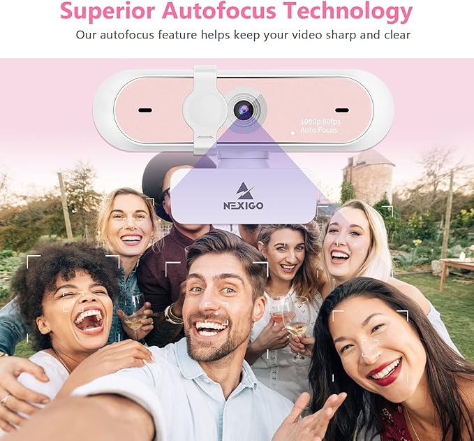 NexiGo 60FPS 1080P Webcam Kits N660P FHD USB Web Camera with Privacy Cover and Dual Microphones Upgraded Video Conference Lighting Lightweight Mini Tripod for Zoom/Skype/Teams Pink