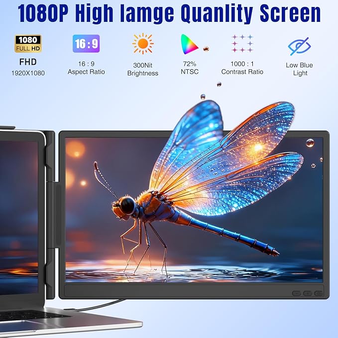 KEFEYA Laptop Screen Extender 14 FHD 1080P IPS Laptop Monitor Extender Portable Monitor for Laptops 13-17 with USB-C/HDMI Port Plug n Play for Windows/Mac/Android/Switch/PS5