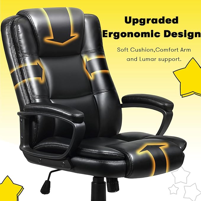 OFIKA Home Office Chair 400LBS Big and Tall Computer Chair Heavy Duty Design Ergonomic High Back Cushion Lumbar Back Support Adjustable Executive Leather with Armrest