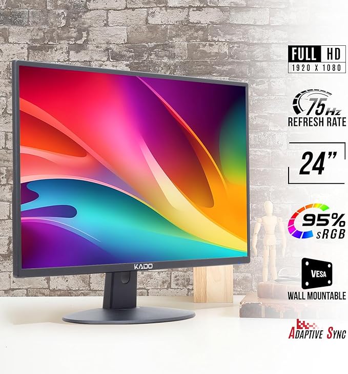 Kado Dual Monitor Setup - 2-Pack 24 1920x1080 Computer Monitor 75Hz VESA Mount HDMI Office Gaming Hybrid Built-in Speakers (E24X Dual Series)