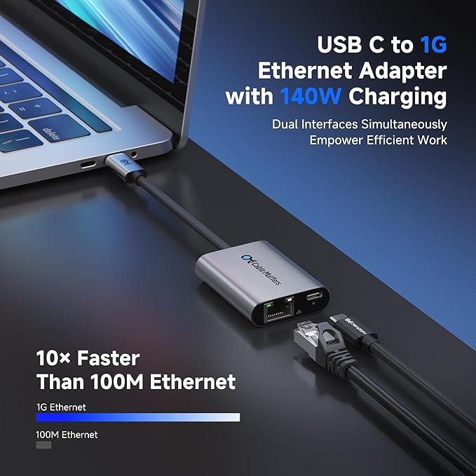 Cable Matters USB C to Ethernet Adapter with 140W Charging Gigabit Ethernet to USB C Adapter Compatible with MacBook Pro Dell XPS Surface Up to 480Mbps for Chromecast with Google TV -2020 &amp L