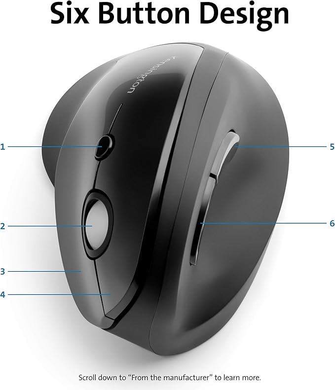 Kensington Pro Fit Ergo Vertical Wireless Mouse- Black (K75501WW) 2.8x3x4.4
