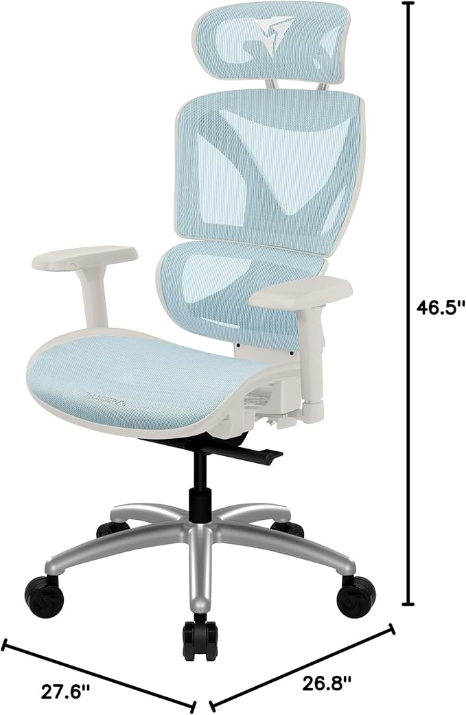 ThunderX3 XTC Ergonomic Office Chair for Adults Gaming Chair High Back Desk Chair Synchronous Tilt Self-Adjusting Lumbar Support and Backrest Adjustable Headrest Chroma Mesh White Blue