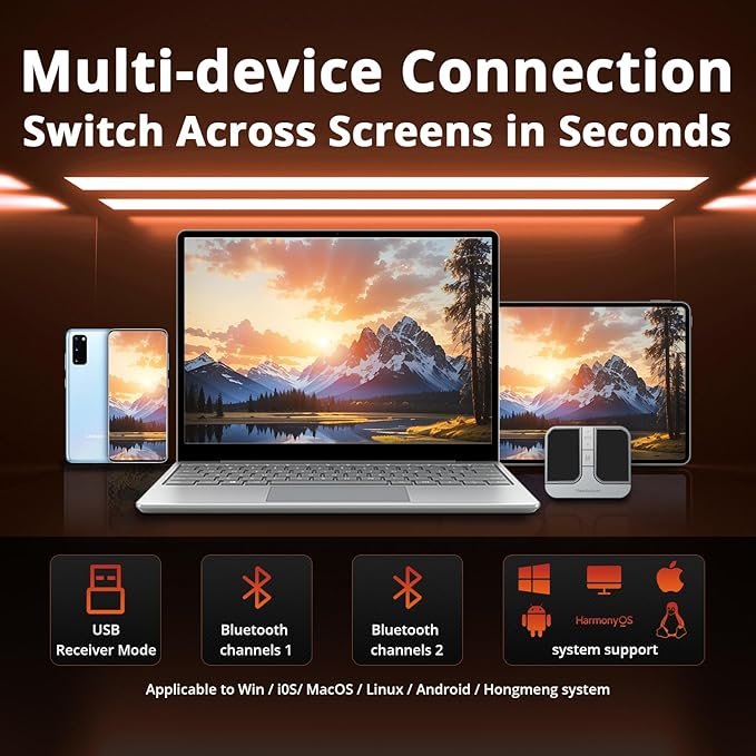 Mini Square Mouse - 2.4GHz Wireless Dual Bluetooth Connection Compatible with All Major Operating Systems - High Precision Sensor Customizable Multi-Function Buttons (Silver)