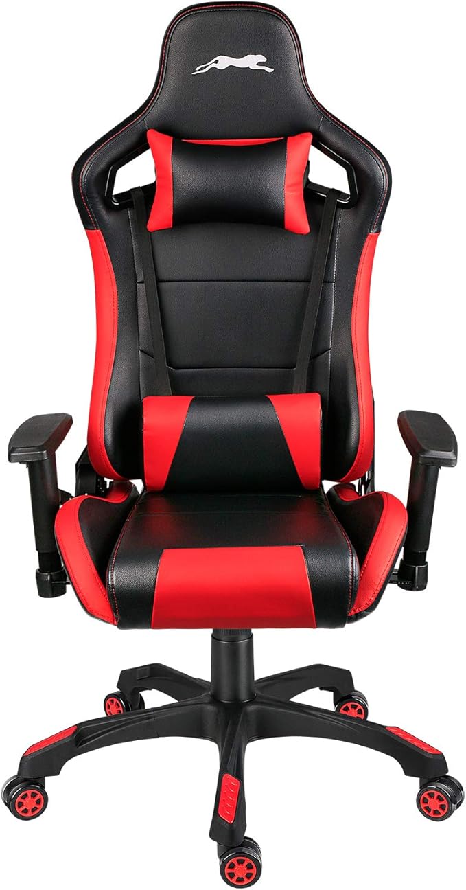 Leopard Gaming Chair High Back PU Leather Office Chair Adjustable Video Gaming Chairs Swivel Racing Chair with Adjustable Armrest (Black/Red)