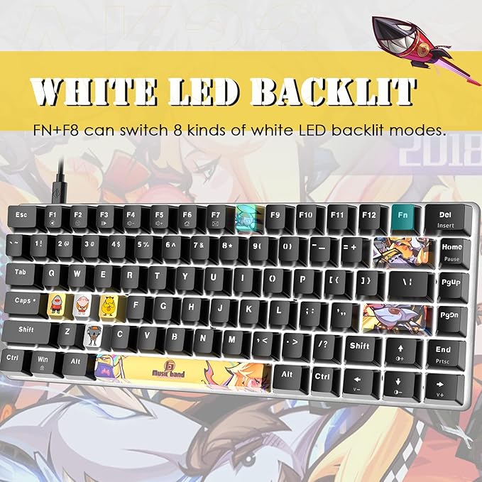LexonElec Portable 80% Mechanical Gaming KeyboardHot-Swappable Compact 82 KeysWhite BacklitPBT KeycapsErgonomic Wired Office Keyboard for Windows Laptop PC Mac(Red SwitchBlack)