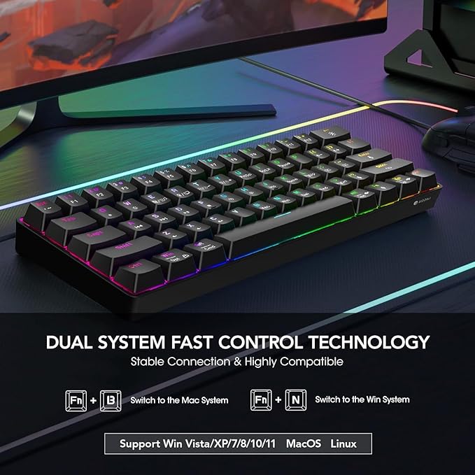 60% Mechanical Gaming Keyboards 61 Keys RGB Backlight Mini Keyboard Ultra Thin Compact Mechanical Keyboard fit for Office &amp Home for Vista/7/8/8 Pro