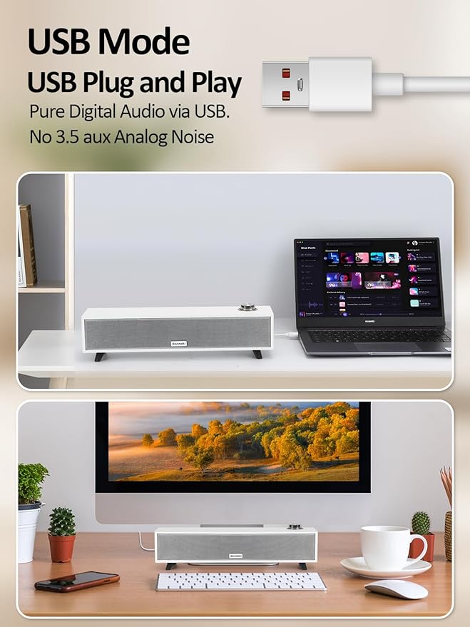 Computer Speakers 10W Computer Sound Bar USB Powered PC Speakers Bluetooth 5.0 and RCA Input pc Speakers for Desktop Laptops Phonograph Phones Tablets(K01)