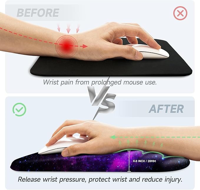 Ergonomic Mouse Pad with Wrist Rest SupportNon-Slip PU BaseMassage for Carpal Tunnel Pain ReliefMemory Foam Mousepad for HomeOfficeWork（Galaxy）