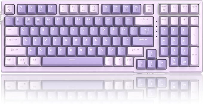MageGee SKY98 Wireless Gasket Mechanical Gaming Keyboard 96% Hot Swappable RGB Custom Creamy Keyboard with 5-Layer Sound Padding BT/2.4G/USB-C NKRO for Win/Mac (Lavender Violet Switch)