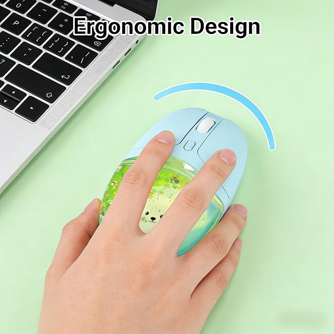 Wireless MouseGlitter Animal Design 3-Device Bluetooth &amp 2.4 G 4000 DPI RGB Light Multi-Mode Portable Mouse for PC Laptop Office Gaming Students Home Travel Use (Green)
